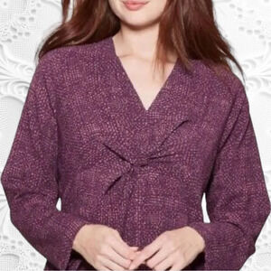 Prologue Twist Front Purple Print Flowy Blouse size XXL